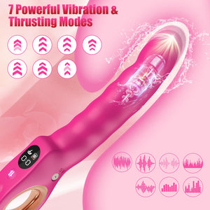 Thrusting Dildo Vibrator Sex Toys, G Spot Clitoral Vibrators Hollow Handle with Powerful 7 Thrusting & 7 Vibrating Modes, Anal D