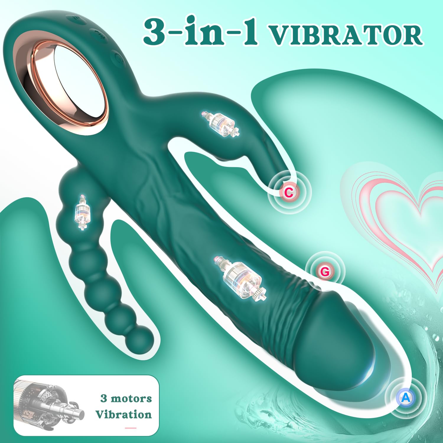 SN79Pro 3 in 1 Thrusting Dildo Rabbit Vibrators - Adult Sex Toys with 10 Vibrating & 5 Thrusting Modes for Women, Anal Bead Desi
