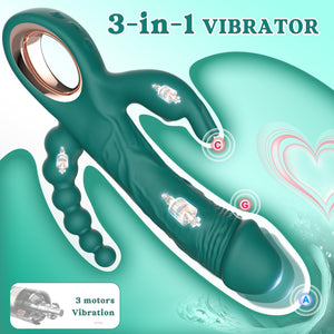 SN79Pro 3 in 1 Thrusting Dildo Rabbit Vibrators - Adult Sex Toys with 10 Vibrating & 5 Thrusting Modes for Women, Anal Bead Desi