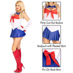 3 Pc Sexy Sailor, Includes Snap Crotch Bodysuit With Pleated Skirt, Pin On Back Bow, And Gloves.