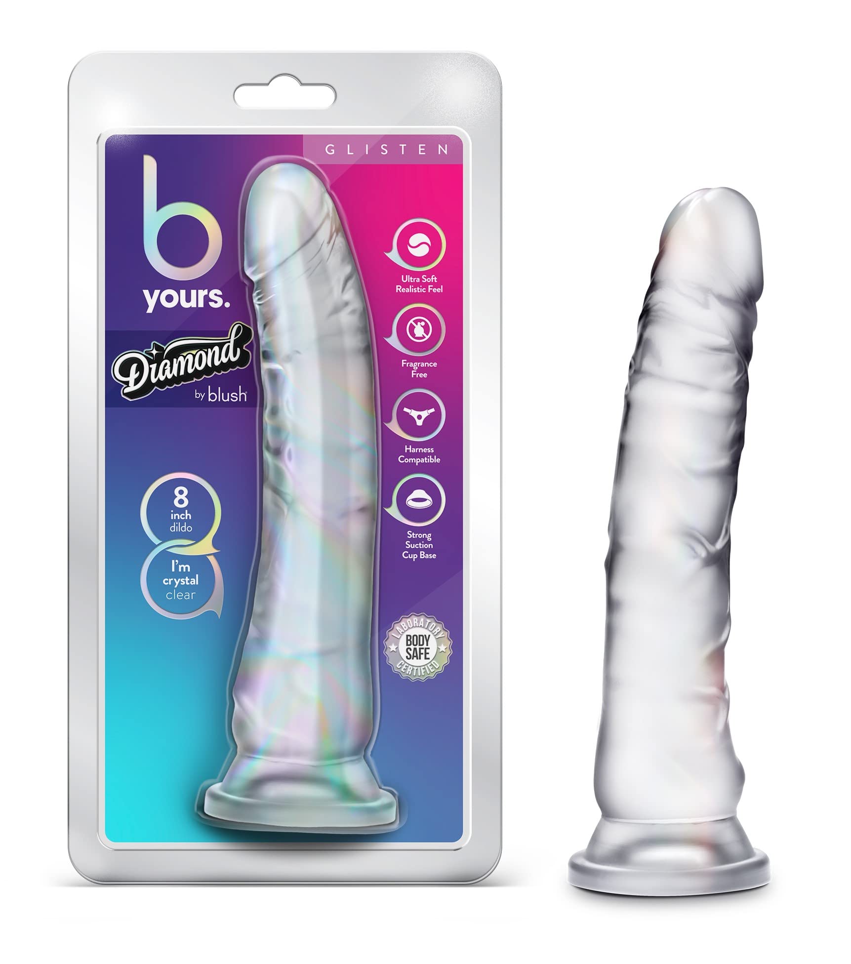 Blush Novelties B Yours Diamond Glisten - Lifelike Realistic Dildo - Powerful Suction Cup for Hands Free Play and Harness Compat