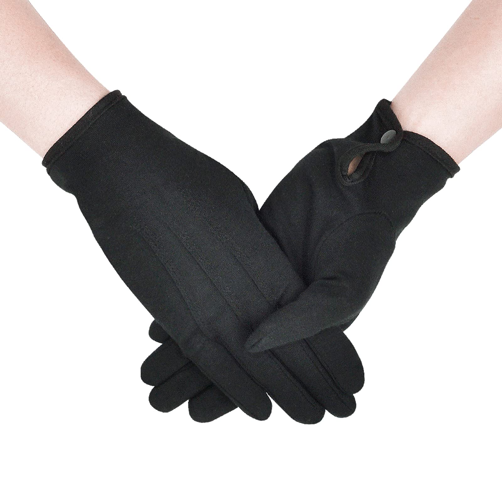Parade Black Cotton Formal Tuxedo Costume Honor Guard Gloves With Snap Cuff, Coin Jewelry Silver Inspection 1 Pair