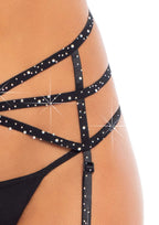 Leg Avenue Strappy Elastic Rhinestone Gar Black Color