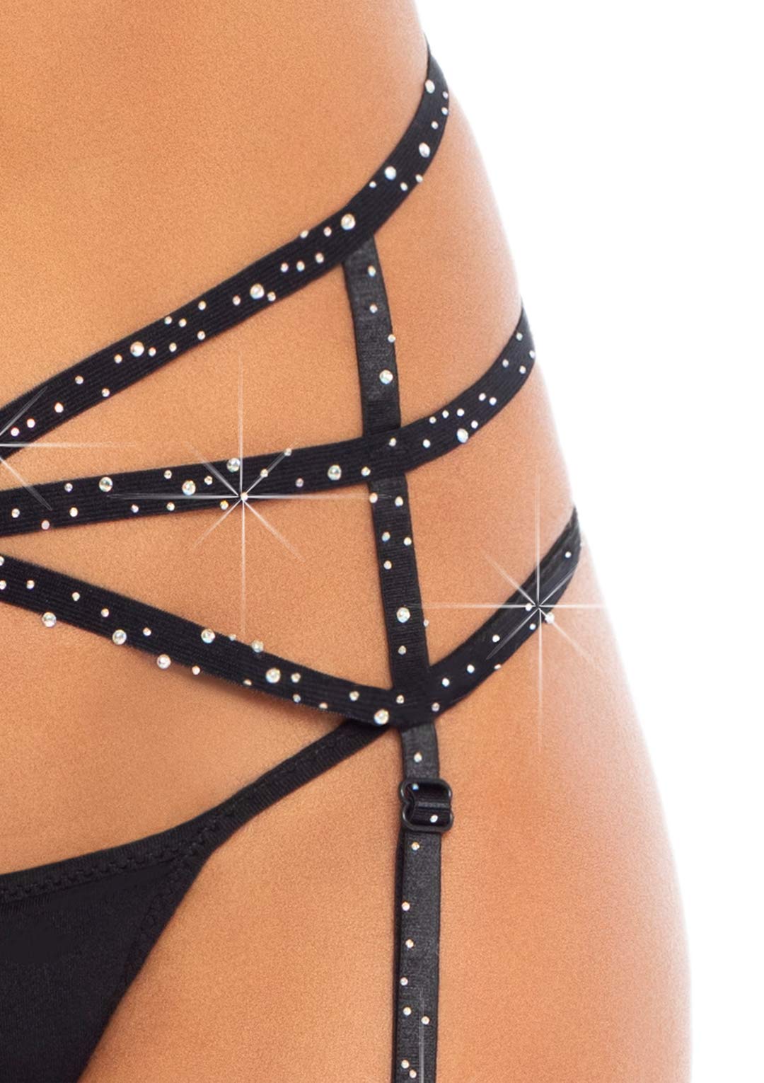 Leg Avenue Strappy Elastic Rhinestone Gar Black Color