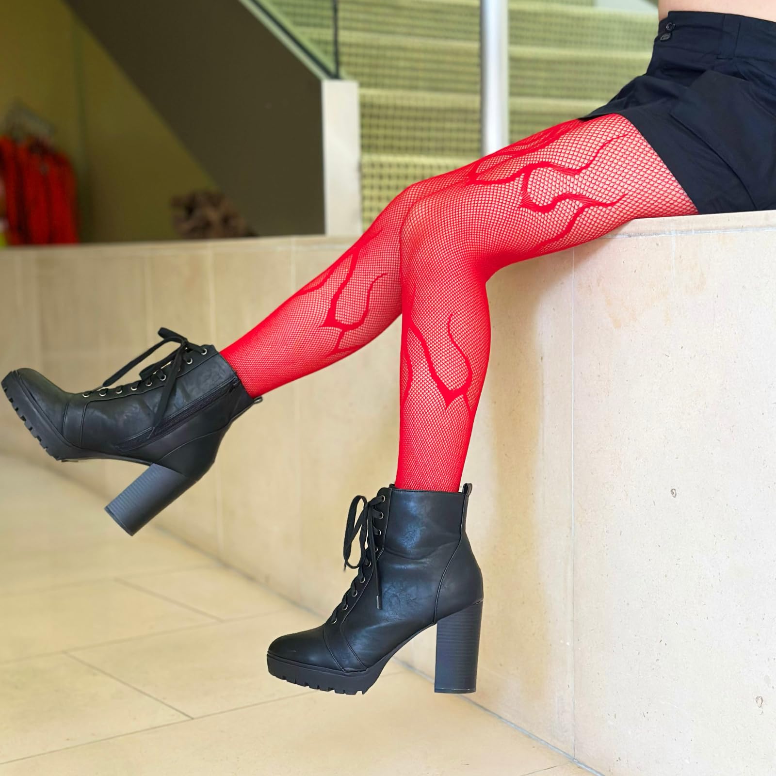 Flame Net Tights. - O/S / Red