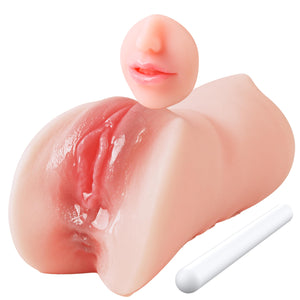 3 in 1 Pocket Pussy Male Masturbator, Sex Doll with 3D Textured Vagina & Tight Anus & Drying Stick, Adult Sex Toy Male Blowjob S