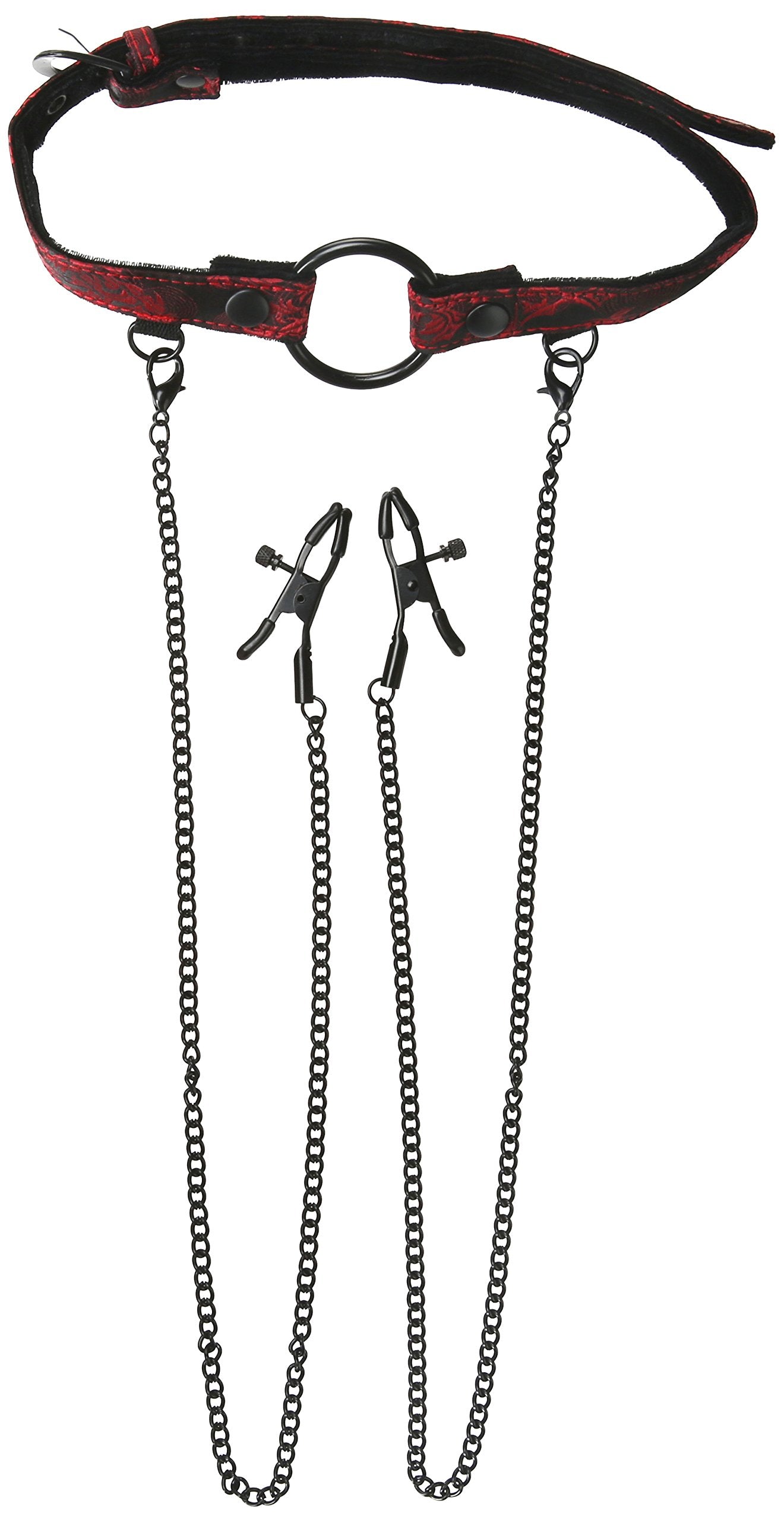 Calexotics Scandal Open Mouth Gag With Nipple Clamps - Bdsm Fetish Play Toy For Couples - Sexy Sm Bondage Restraint Lingerie - B