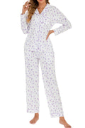 LUBOT 100% Cotton Pajamas for Women 2PC PJ Set Poplin Pajama Set Woven Long Sleeve Button-Down Two Piece Printed Sleepwear Loung