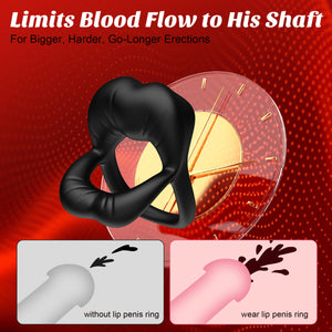 Vibrating Cock Ring with Sexy Lip Clitoris Stimulator, Stretchy Penis Ring Sex Toys for Men Erection Couples Kinky Pleasure Vibr