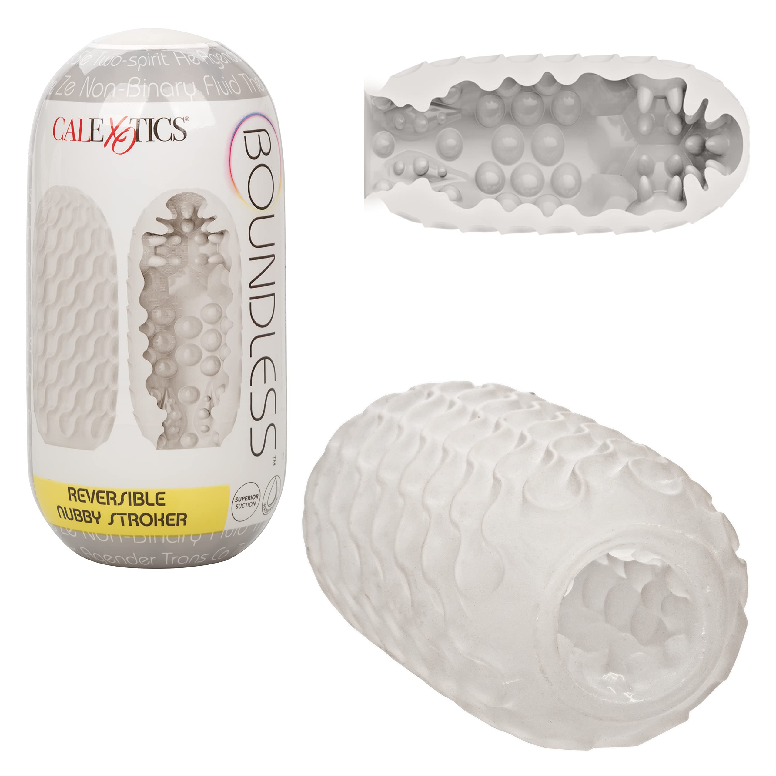 CalExotics Boundless Reversible Nubby Stroker - Textured Male Pleasure Sleeve with Case- Sex Toys for Men - Clear