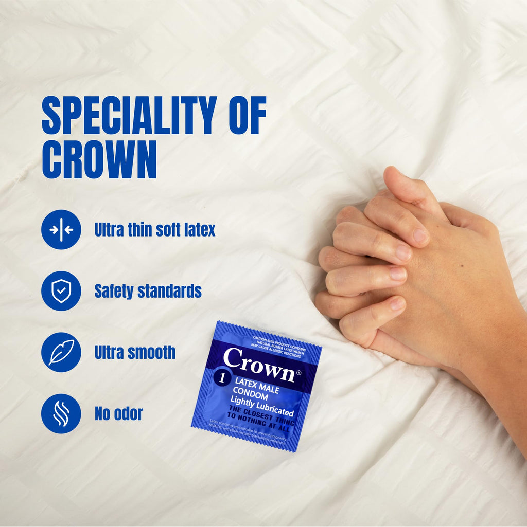 Crown Condoms - 50 Count - Lubricated Latex Condoms - Silkier, Thinner and Stronger (Pack of 50)