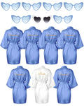 Xuhal 7 Pcs Bride Bridesmaid Robe Sets for Wedding Bridal Party Satin Robes Maid of Honor Robe with Heart Shaped Sunglasses(Ligh