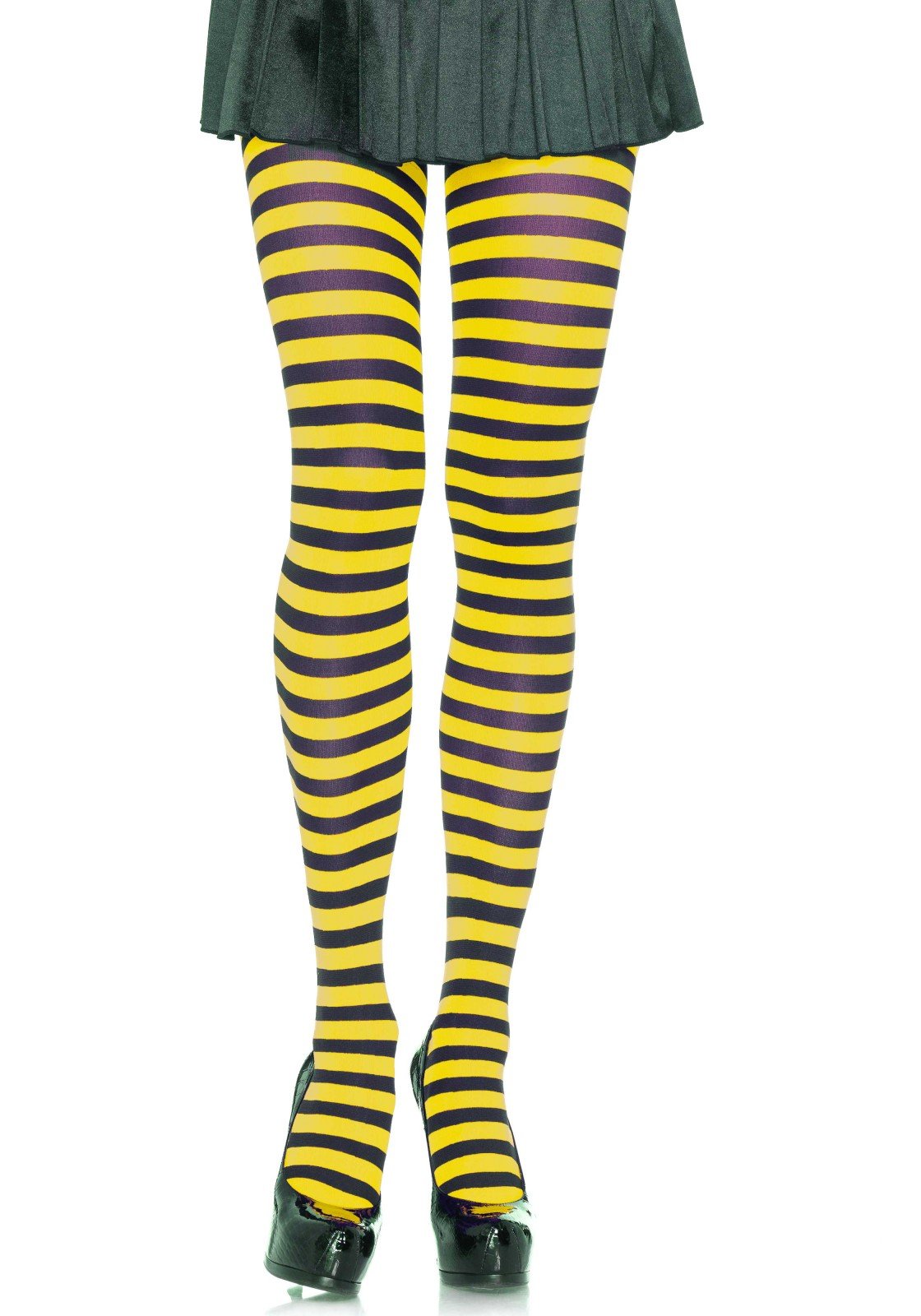 Nylon Stripe Tights O/S Black/