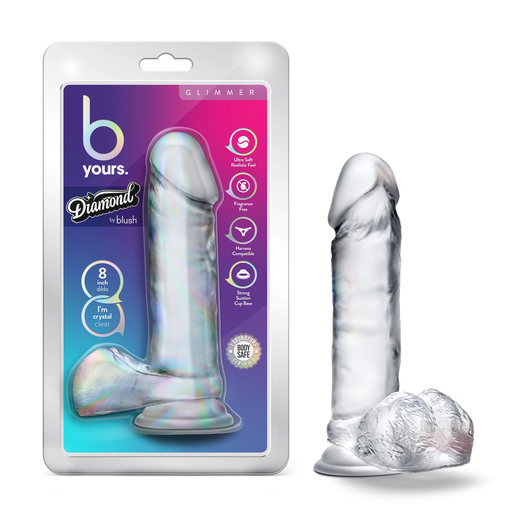 B Yours Diamond Glimmer - Lifelike Realistic Dildo - Powerful Suction Cup for Hands Free Play and Harness Compatible - Clear to 