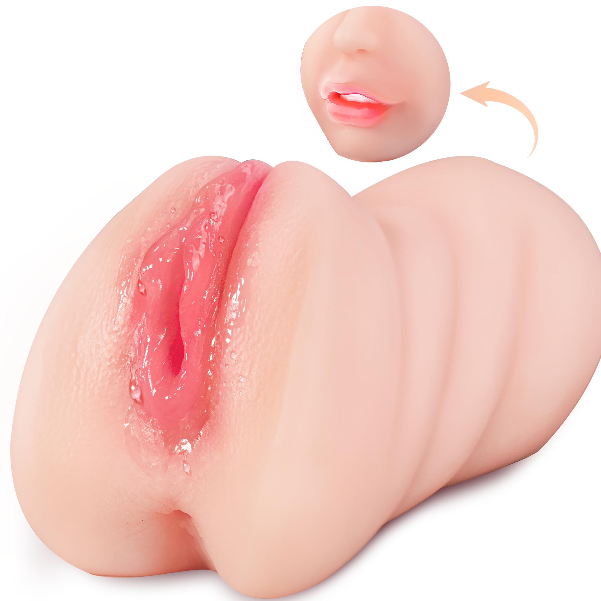 3 in 1 Pocket Pussy Male Masturbators with Lifelike Face, Sex Doll with Realistic Textured Mouth Vagina and Tight Anus, Masturba