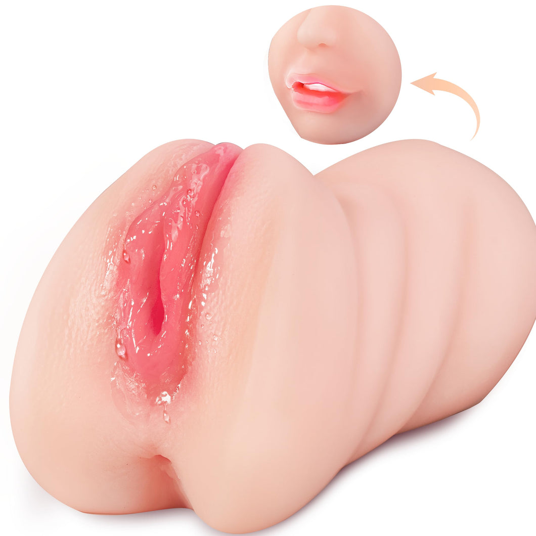 3 in 1 Pocket Pussy Male Masturbators with Lifelike Face, Sex Doll with Realistic Textured Mouth Vagina and Tight Anus, Masturba