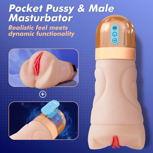Realistic Pocket Pussy Male Masturbator - Movakativ Sex Toys for Men with 10 Vibrating & 5 Sucking Modes, Vagina Textured 6.7 ''