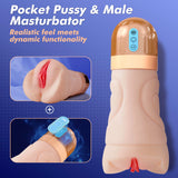 Realistic Pocket Pussy Male Masturbator - Movakativ Sex Toys for Men with 10 Vibrating & 5 Sucking Modes, Vagina Textured 6.7 ''