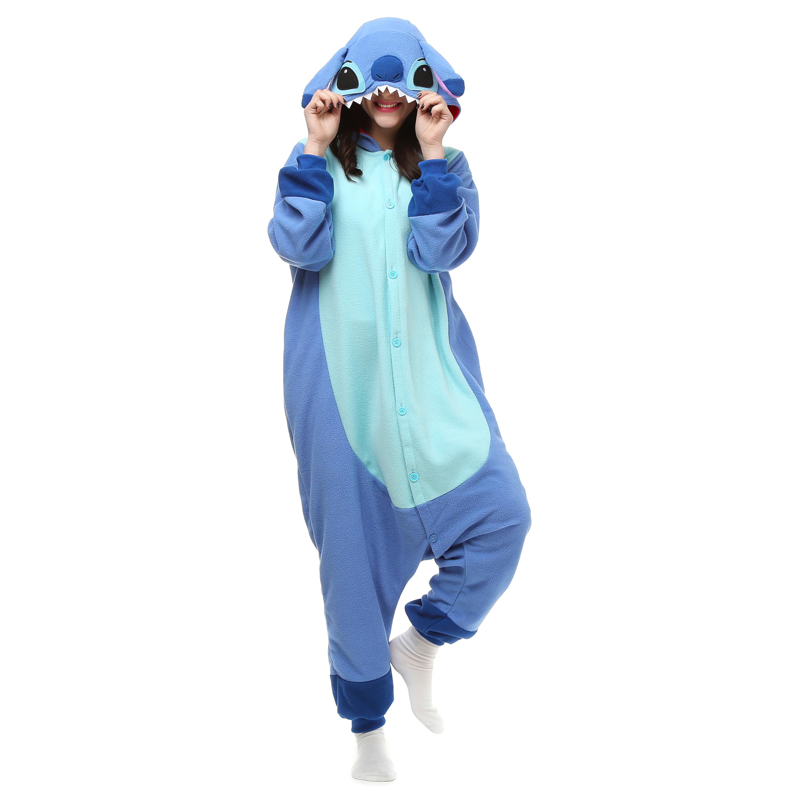 Wishliker Adult Onesie Animal Pajamas Halloween Cosplay Costumes Party Wear Blue L