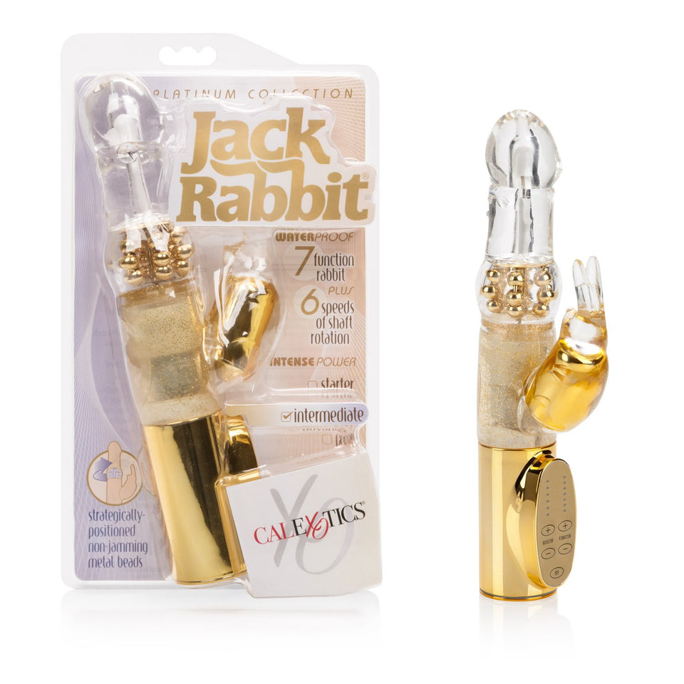 Calexotics 7-Function Platinum Jack Rabbit Vibrator With Rotation - Waterproof Vibe Sex Toys For Couples - Adult Hands Free G Spot Massager - Gold