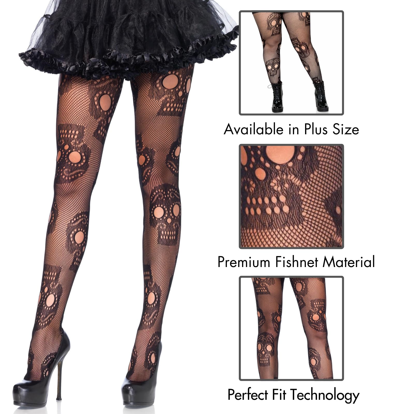 Sugar skull net pantyhose O/S