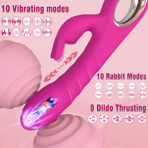 SeYouYou Thrusting Vibrator Dildo Women Sex Toys - 3 in 1 Rabbit Vibrators with 5 Thrusting, 10 Dildo & Rabbit Vibrations, Femal