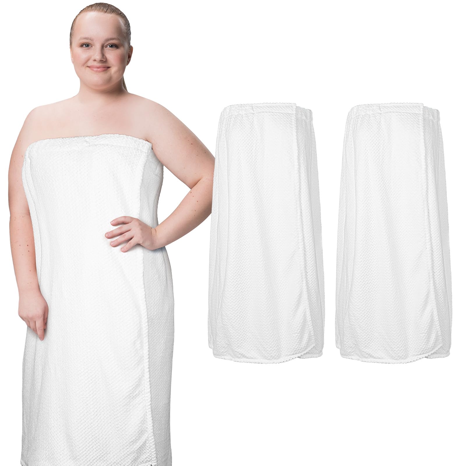 Tigeen 2 Pcs Towel Wrap for Women Lightweight Spa Robe with Adjustable Closure Elastic Top Soft Bathrobe Spa Wrap (XXL-4XL,White