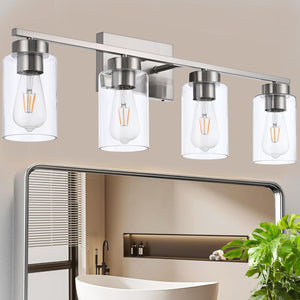 A1A9 4 Light Bathroom Vanity Light Fixtures, Brush Nickel Modern Wall Lights With Clear Glass Shade, Vintage Wall Sconce Lightin