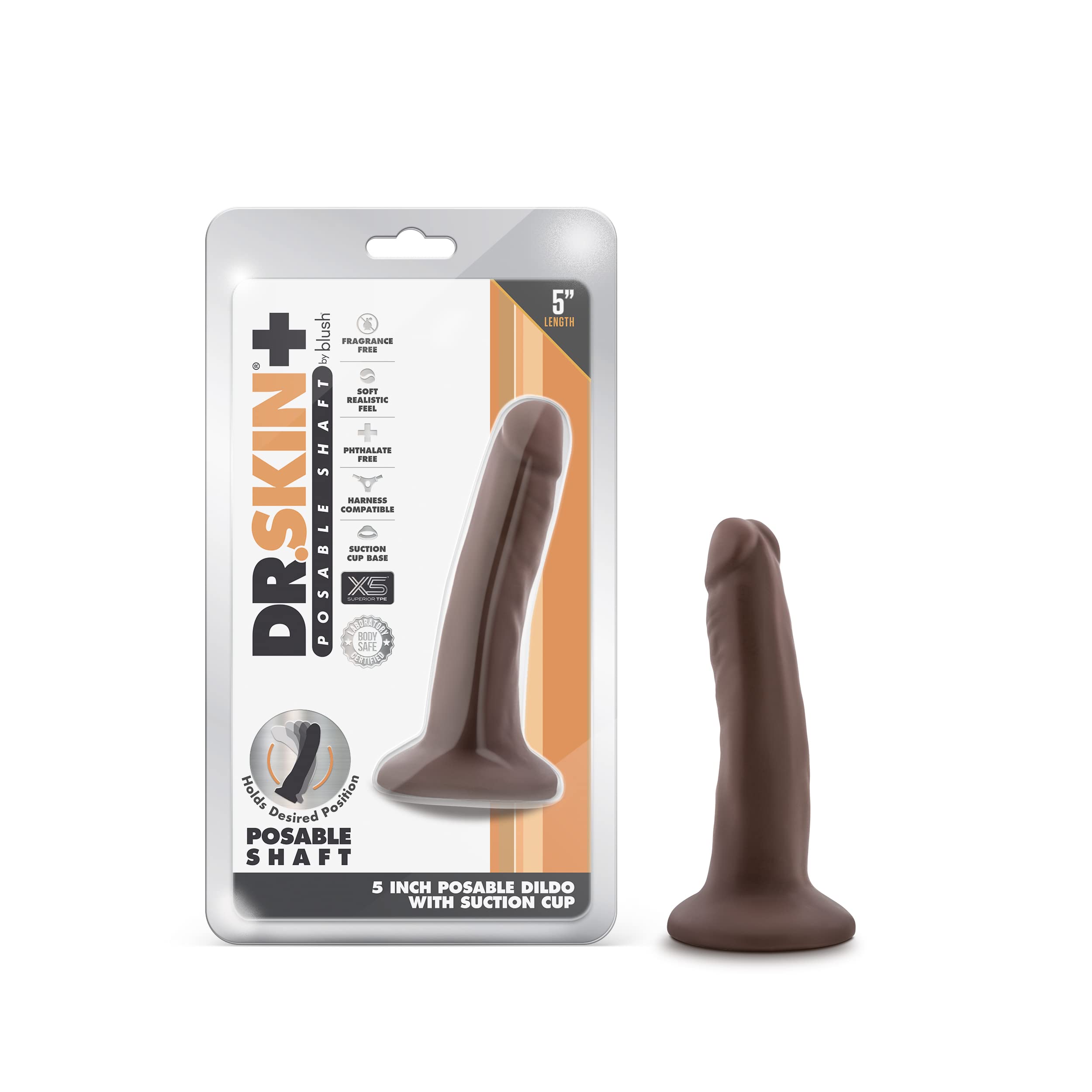 Blush Novelties Dr. Skin Plus - 5 Inch Realistic Posable Dildo - Suction Cup Base for Hands Free Play and Harness Compatible - T
