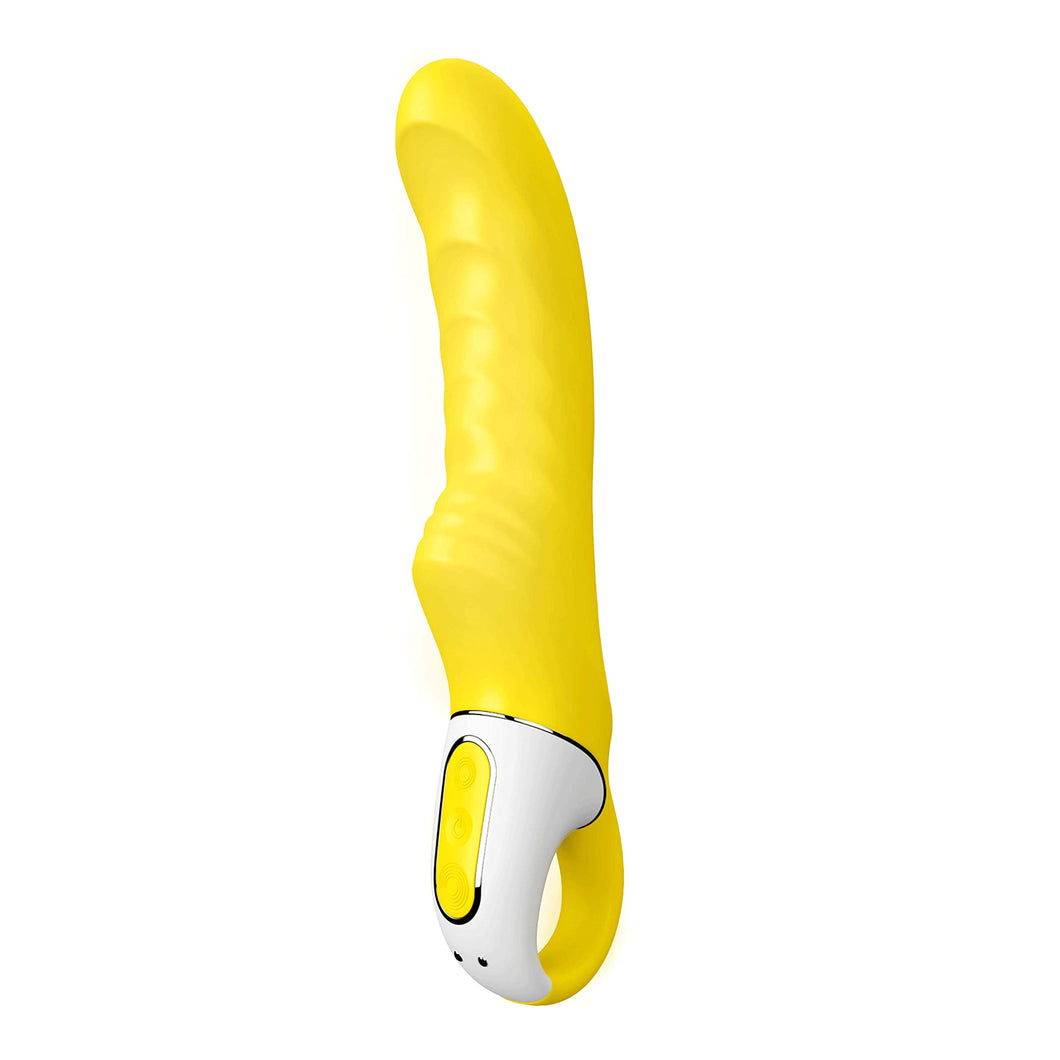 Satisfyer Yummy Sunshine G-Spot Vibrator - Vibrating Dildo, Ribbed Shaft, 12 Vibration Programs, Retaining Ring - Soft Silicone,
