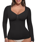 FeelinGirl Long Sleeve Shirts Tummy Control Shapewear Compression Tops Tshirts Shirts for Women Slimming Top Black XX-Large