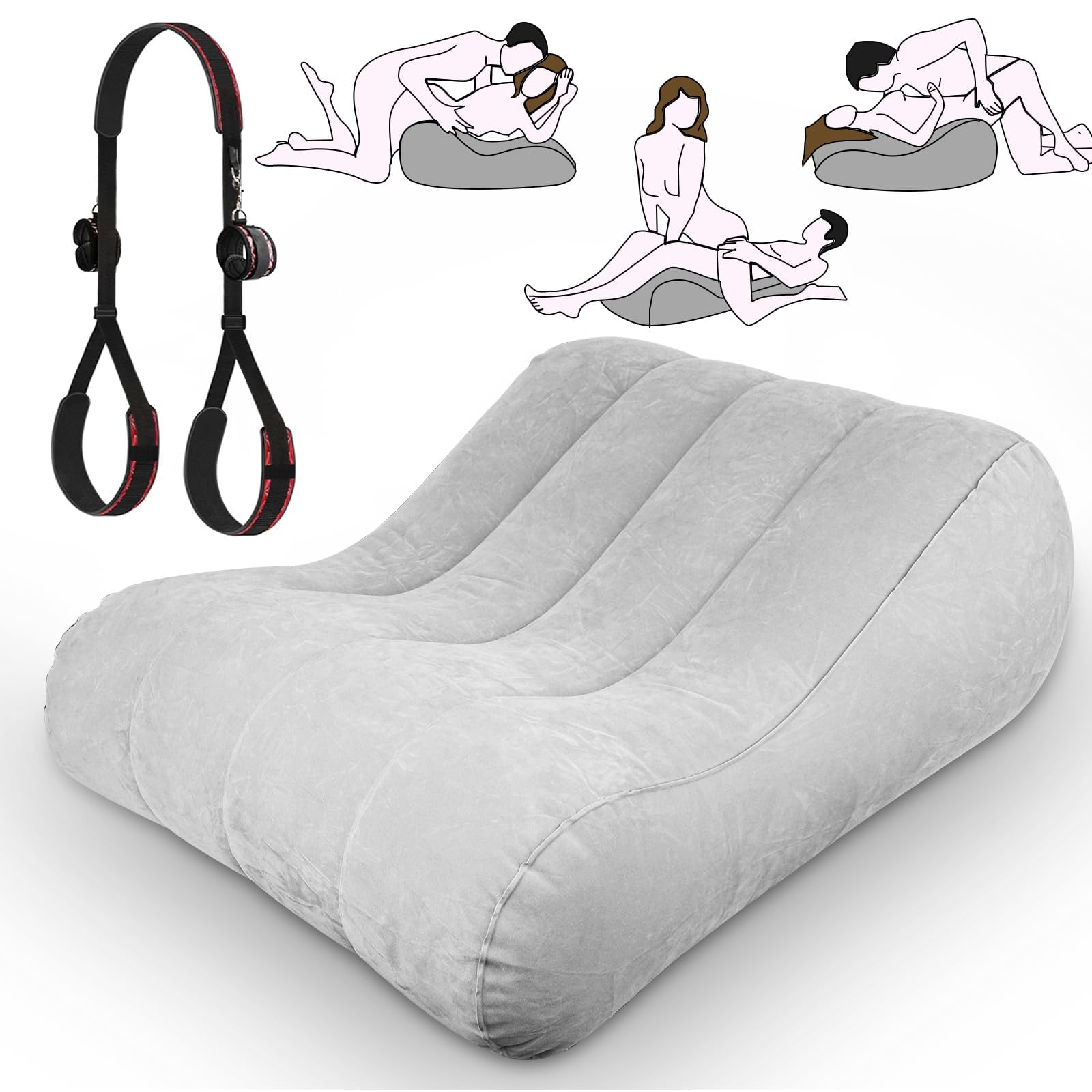 Sex Position Pillow Cushion with Sex Leather Bondage Strap, Sex Furniture for Bedroom Sex Chair, Couple Sex Toys for Deep Positi