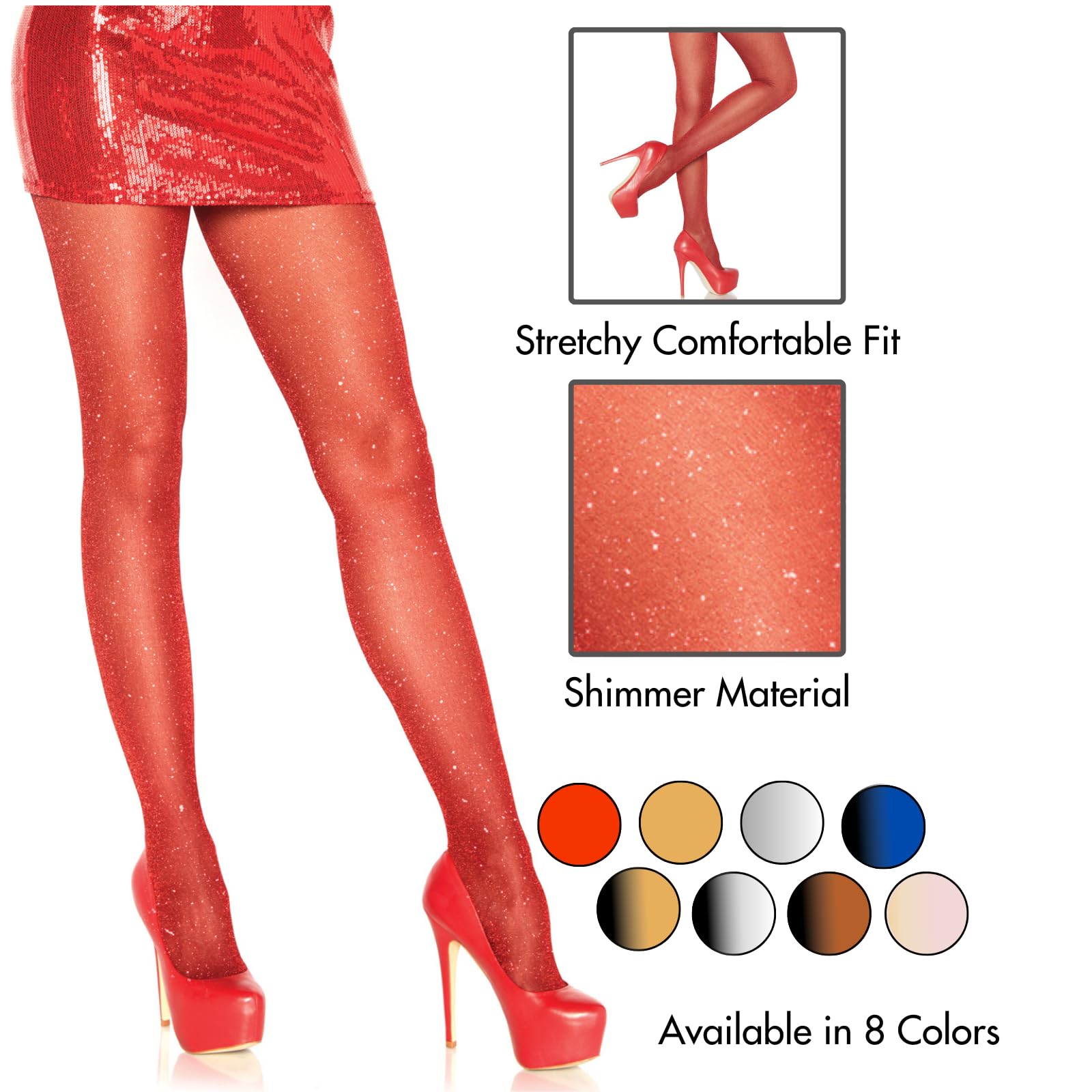 Leg Avenue Lurex shimmer tights Red/Red Color