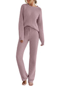 MEROKEETY Womens Pajama Sets 2025 Fall Lounge Sweater Set Cute Fuzzy Fleece 2 Piece Long Sleeve Cozy Winter Pj Outfits, Taro, Me
