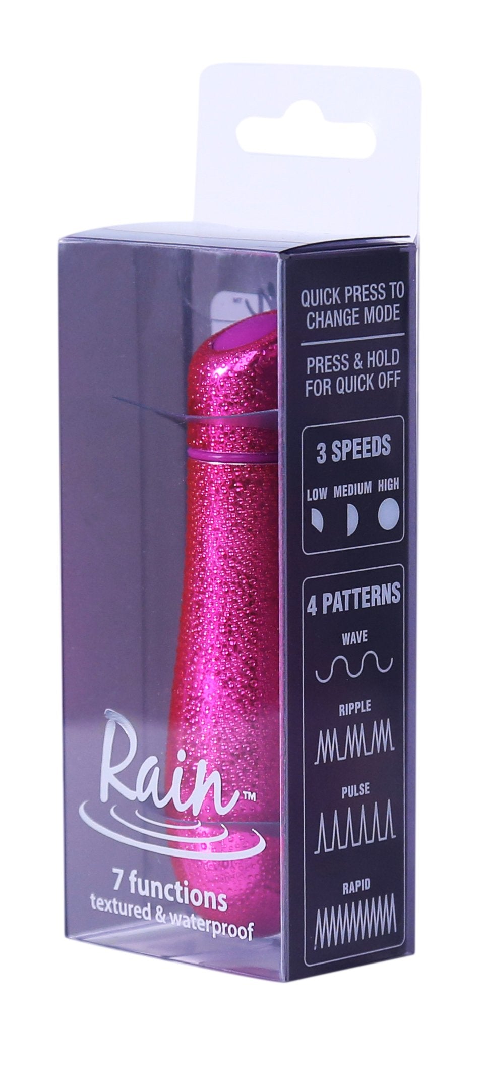 Bms Rain 7 Function Textured Bullet Waterproof Vibrator, Silver, 3 Inch