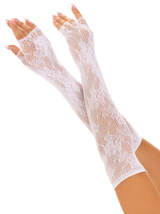 Seamless Opera Length Floral Net Fingerless Gloves.
