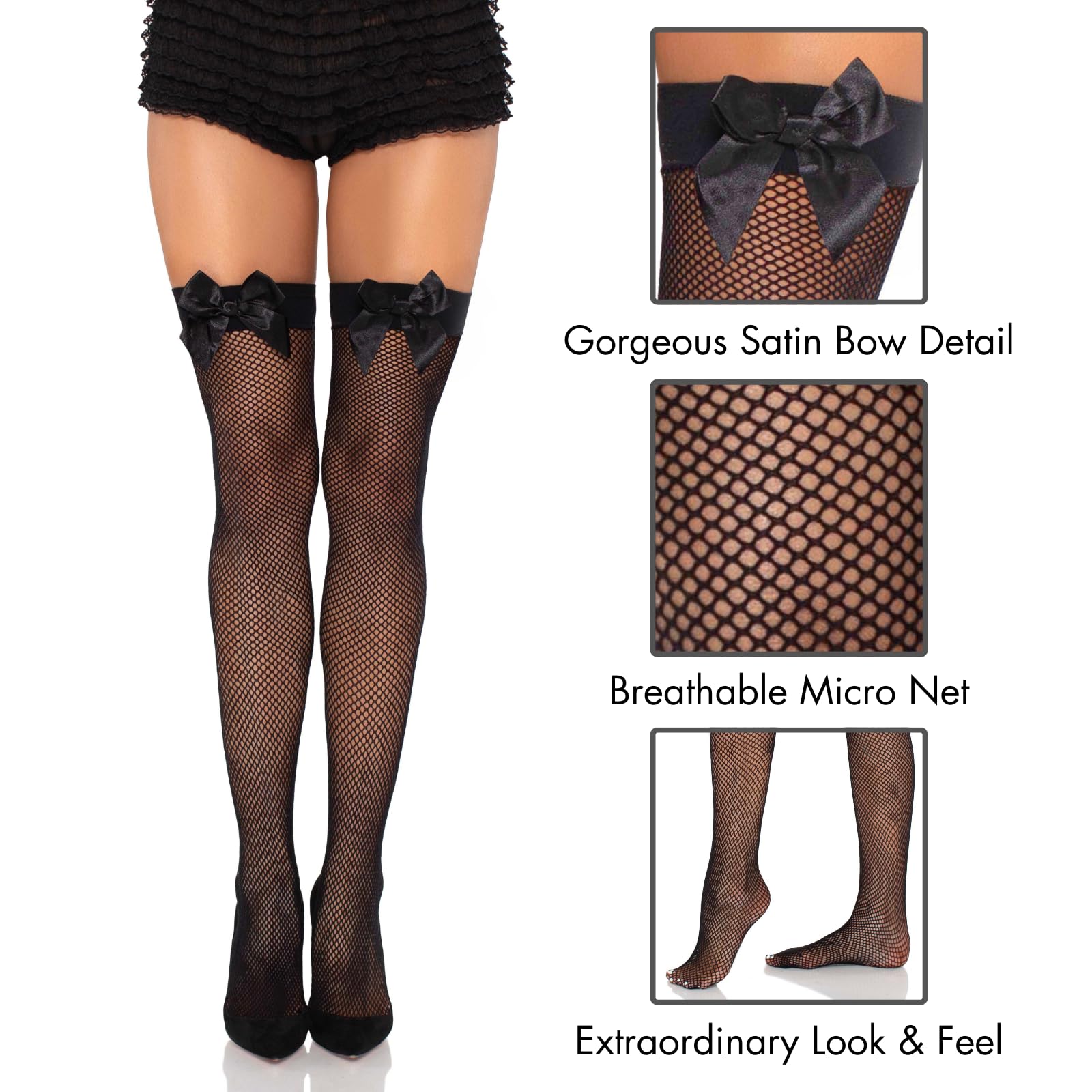 Bow Top Fishnet Thigh Highs