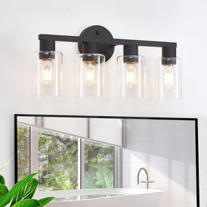 4 Light Bathroom Vanity Light, Bathroom Light Fixtures With Clear Glass Shade, Modern Farmhouse Bathroom Light Fixtures, Matte B