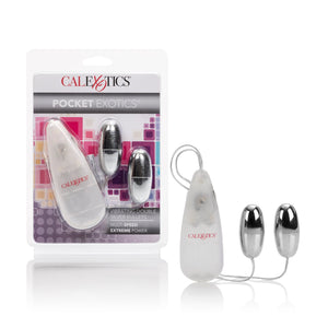Calexotics Pocket Exotics Wired Remote Double Bullet Vibrator - Sex Toys For Couples - Adult Vibe Eggs Massager - Silver