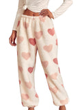 Verdusa Womens Buffalo Plaid Print Fuzzy Pajama Pants Loungewear Sleep Pants Beige Heart Medium