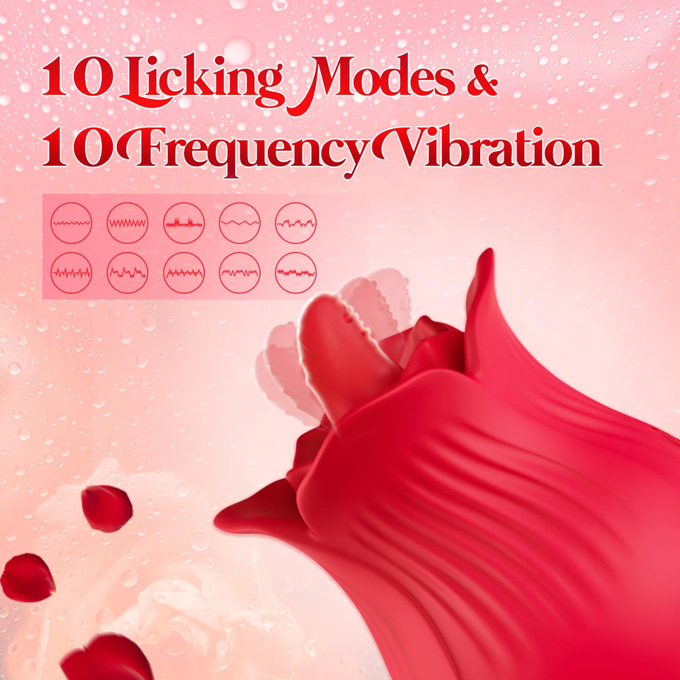 ZOOPLOU Clitoral Licking Tongue Rose Sex Toy Vibrator Stimulator for Women, Vibrating Rose Adult Women Couples Sex Toys with 10
