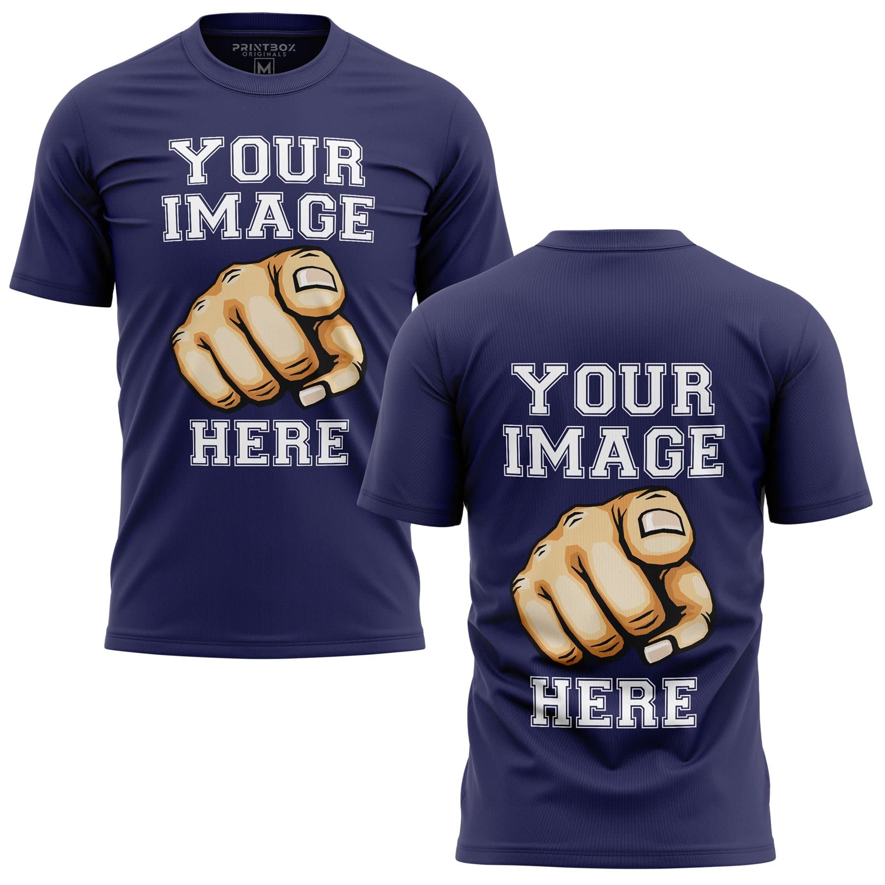 Custom Shirt for Men, ADD Your Image to Front and Back Printing, Customized Tshirts Design Your Own Navy Blue