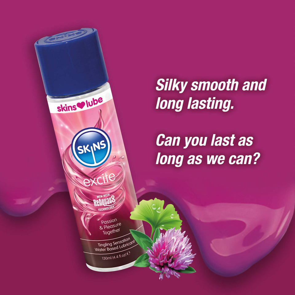 Skins Skins Excite Tingling Water Based Condom Compatible Lubricant With Reaquav8 Technology 44 Fl Oz 130Ml