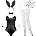 Geyoga Anime Women Bunny Costume Halloween Cosplay Bodysuit Role Outfit With Headband and Stocking Set (Medium, White and Black)