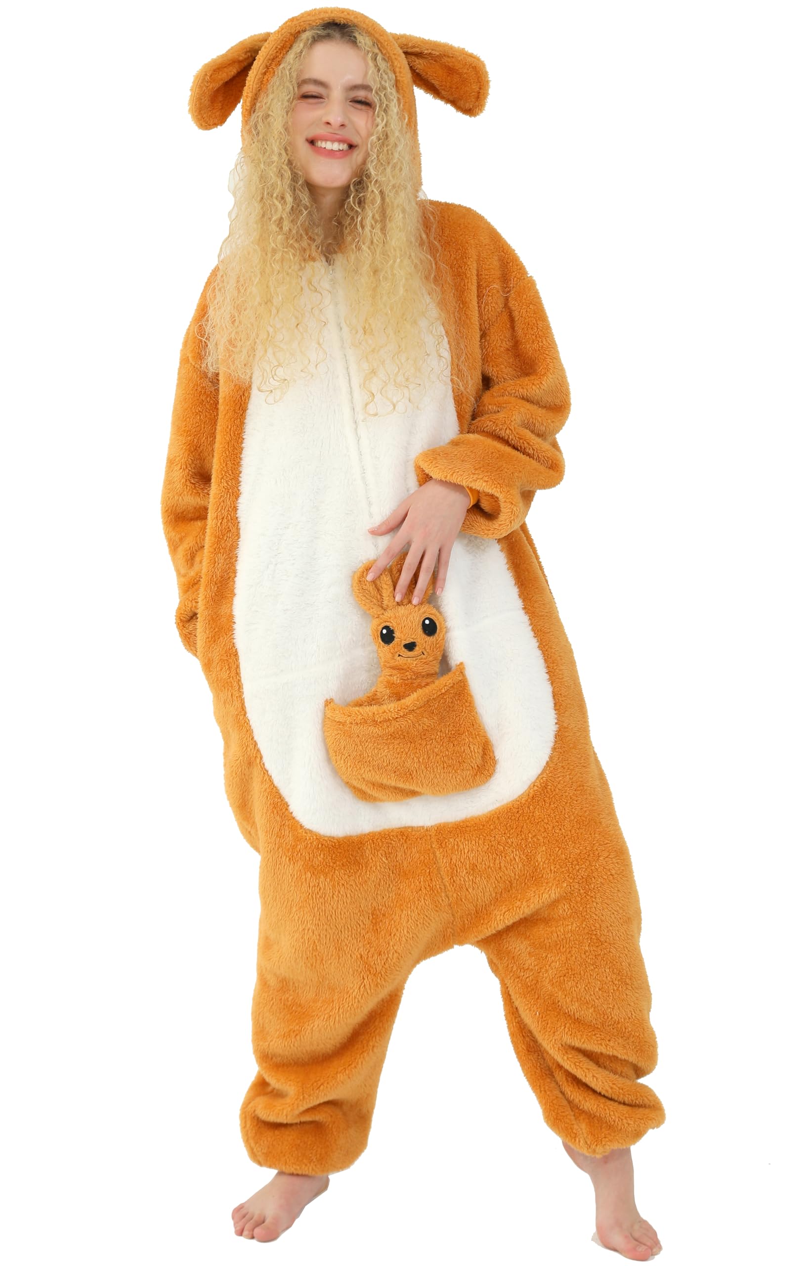 SAMGU Unisex Adult Kangaroo Onesie Animal Halloween Cosplay Costume One Piece Pajamas for Women and Men