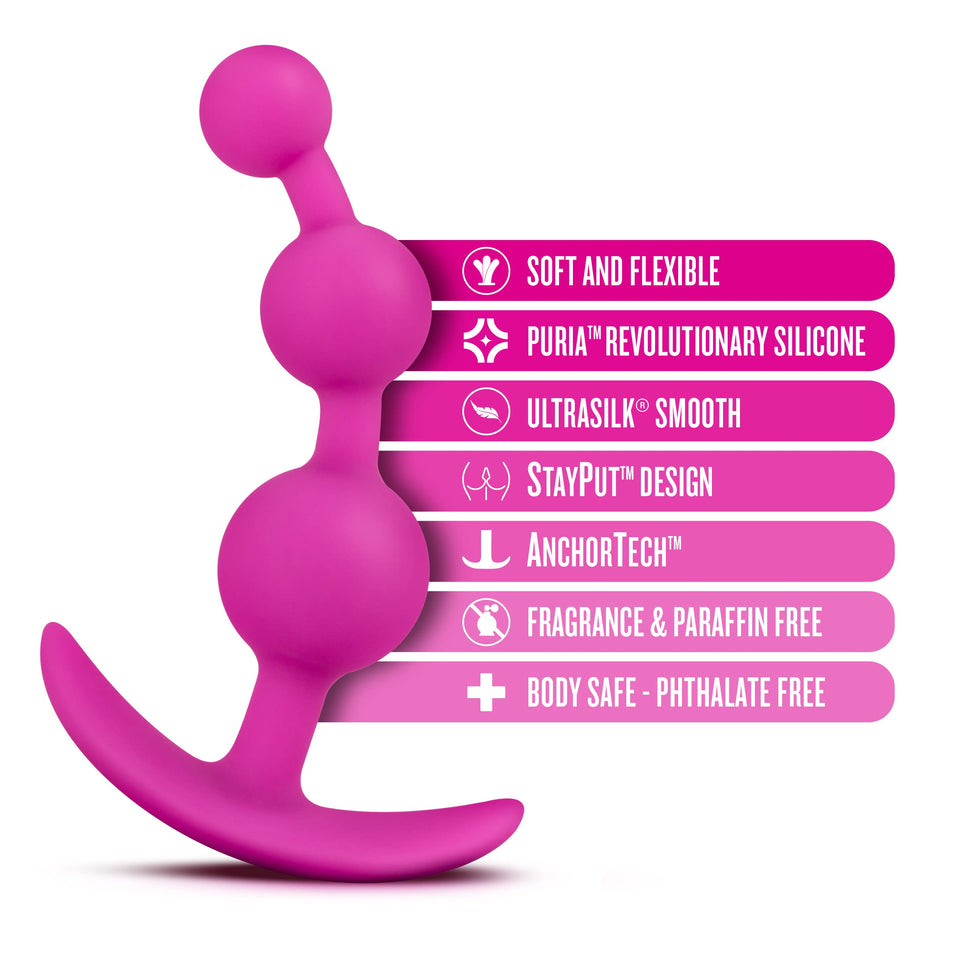 Blush Luxe Be Me 3 - Platinum Cured Puria Silicone - Flexible Three Bead Anal Butt Plug - Ultrasilk Smooth Finish - Anchortech B