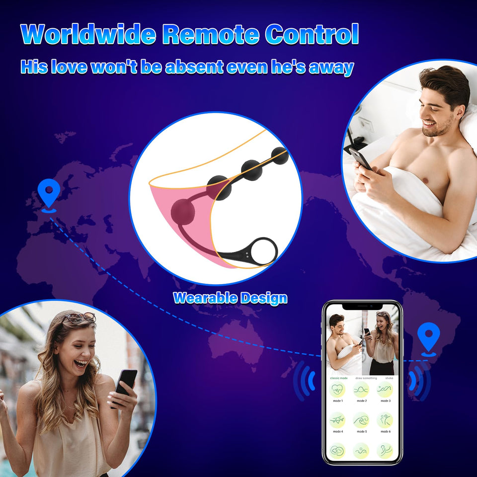 Anal Beads Vibrator Sex Toys - 14.5 Inch App Remote Control Butt Plug G-spot Vaginal Prostate Massager with 9 Vibrating Modes, W