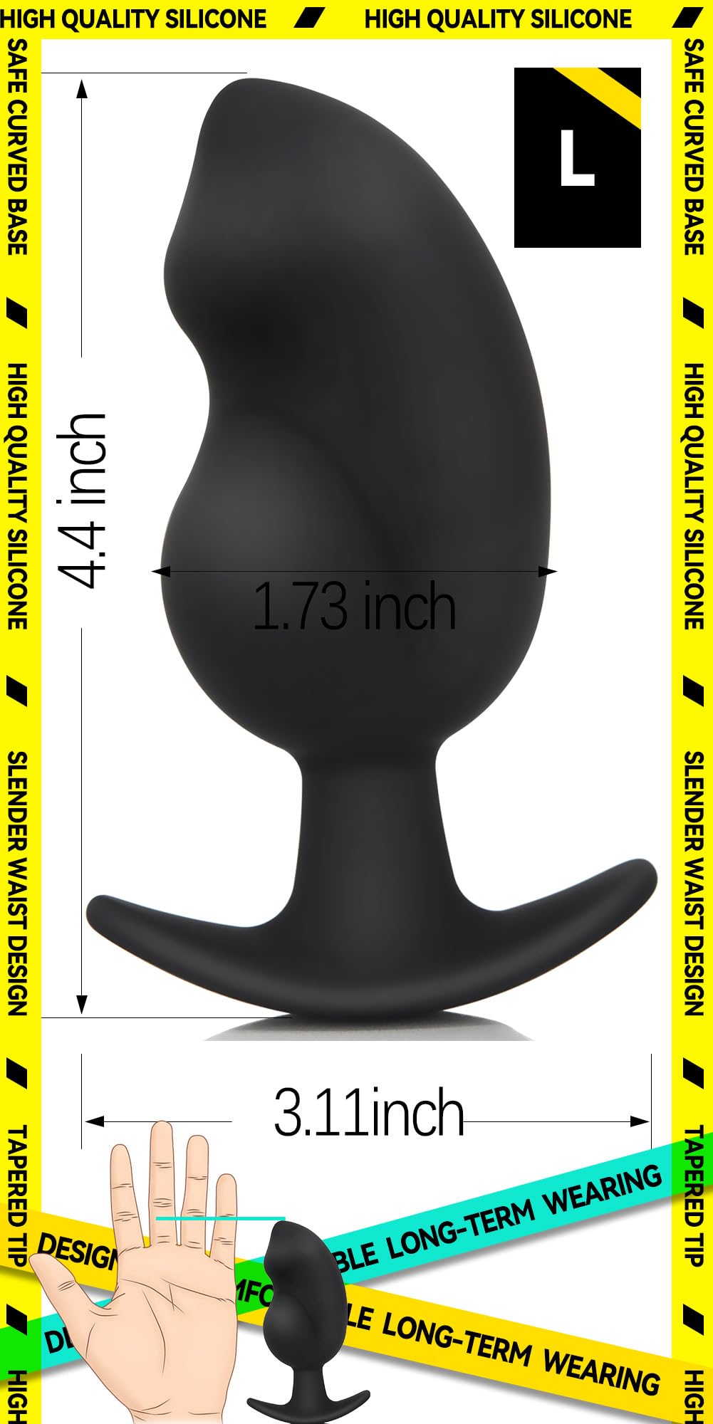 Anal Plug for Comfortable Long-Term Wear - Silicone Butt Plug Dilator with Curved Base & Slender Waist - 4.4 X 1.73 Inch Prostat