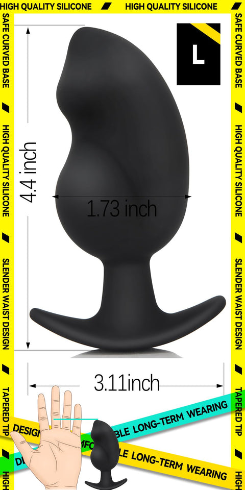 Anal Plug for Comfortable Long-Term Wear - Silicone Butt Plug Dilator with Curved Base & Slender Waist - 4.4 X 1.73 Inch Prostat