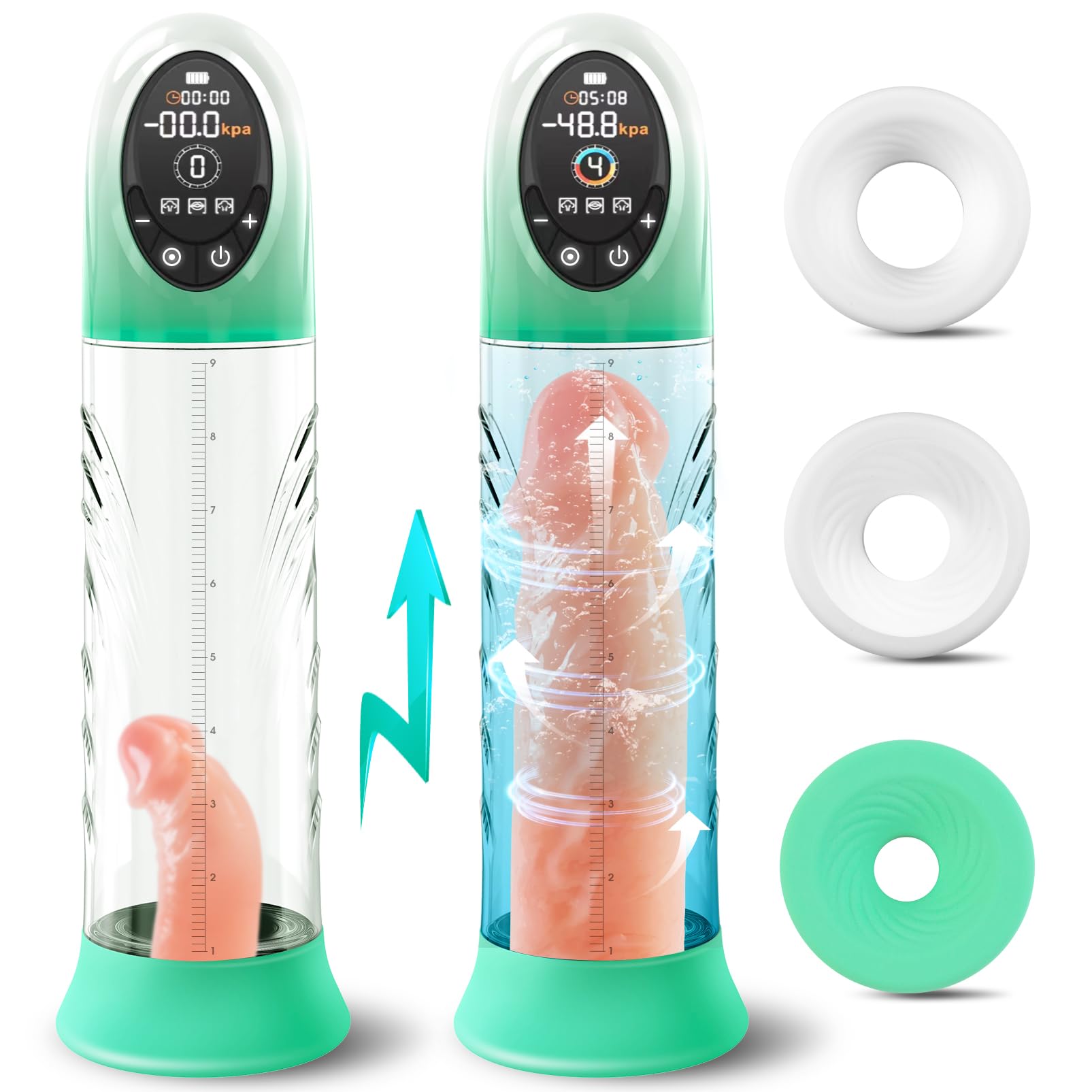 Penis Pump Male Sex Toys - Electric Vacuum and Water Cock Pump with 3 '' Large Barrel and LCD Display, 4 Pressure Levels, and 9